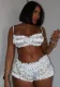 Women's Summer Fashion Sexy Strap Crop Top Pleated Shorts Two Piece Set