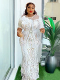 Elegant Sequin Slim Fishtail Evening Dress African Women Plus Size Dress