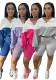 Women's Elastic Slim Waist Contrast Long Sleeve Sports Casual Two Piece Shorts Set