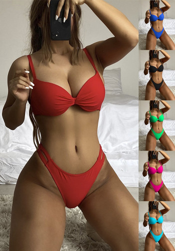 Women Solid Color Two Piece Bikini Set Swimsuit