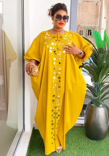 Beaded Long Dress African Women Plus Size Loose Robe