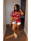 Women's Summer Casual Women's Printed Short-Sleeved Two-Piece Shorts Set