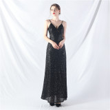 Elegant Strap V-Neck Sequined Evening Dress