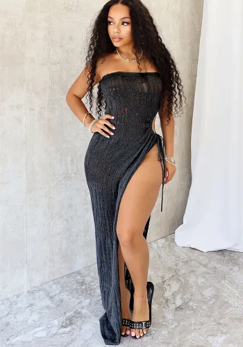 Women's Fashion Strapless Slim Waist Slit Knitting Dress