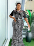 Elegant Sequin Slim Fishtail Evening Dress African Women Plus Size Dress