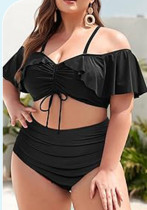 Plus Size Women Sexy Bikini Ruffle Sleeve Swimwear