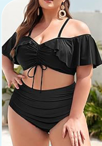 Plus Size Women Sexy Bikini Ruffle Sleeve Swimwear