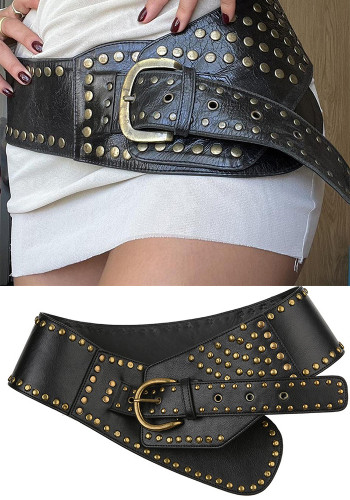 Women Retro Beaded Adjustable Pu Leather Trendy Belt