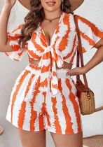 Summer Plus Size Women Tie-Dye Lace-Up Sexy Top and Shorts Two-piece Set