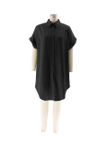 Summer Turndown Collar Solid Color Short Sleeve Single-Breasted Casual Shirt Dress