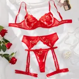 Women sexy See-Through floral embroidery Sexy Lingerie four-piece set
