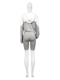 Women's Elastic Slim Waist Contrast Long Sleeve Sports Casual Two Piece Shorts Set
