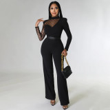 Spring Women's One-Piece Solid Color Casual Jumpsuit Solid Color Overall Straight Pants