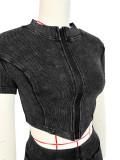 Women's Clothing Ribbed  V-Hem Short Sleeve Top Bell Bottom Pants Two Piece Set