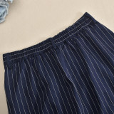 Fashionable Sexy Striped Elastic Waist Slit Long Skirt