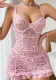 Women Heart Print Strap Dress See-Through Lace Sexy Lingerie Two-Piece Set