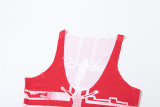 Summer Street Trendy Printing Sleeveless Crop Slim Bodycon Skirt Two Piece Set