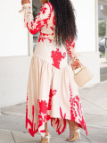 Plus Size African Women Summer Long Sleeve Print Turndown Collar Irregular Loose Dress