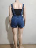 Women's Washed Denim Jumpsuit Loose Pocket Cargo Overalls Shorts