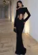 Summer Women's Long Sleeve Solid Color Round Neck Long Dress Sexy Hollow Slim Dress