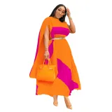 Women's Contrast Color Pleated Fashion Casual Two Piece Skirt Set