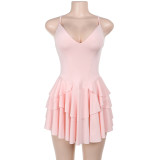 Women summer sexy Backless double-layer cake suspender skirt