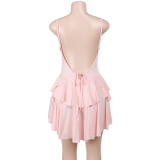 Women summer sexy Backless double-layer cake suspender skirt