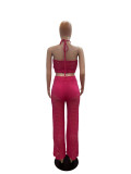 Women Sexy Women Hollow See-Through Top and Trousers Knitting Two-piece Set