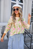 Women Jacquard Branch Round Neck Floral Sweater