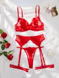 Women sexy See-Through floral embroidery Sexy Lingerie four-piece set