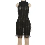 Summer Women's Style Fashion Sexy Hollow See-Through Sleeveless Mini Dress