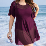 Plus Size Women Square Leg Panty One-Piece Swimwear