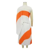 Women's Contrast Color Pleated Fashion Casual Two Piece Skirt Set