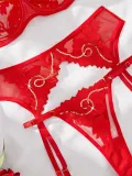 Women sexy See-Through floral embroidery Sexy Lingerie four-piece set