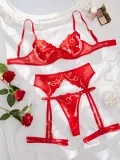 Women sexy See-Through floral embroidery Sexy Lingerie four-piece set