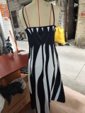 Summer Women suspender color block print Strap Dress