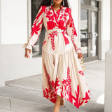 Plus Size African Women Summer Long Sleeve Print Turndown Collar Irregular Loose Dress