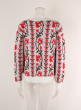 Women Jacquard Branch Round Neck Floral Sweater