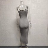 Summer Women Contrast Color Suspender Sexy Backless Bodycon Dress