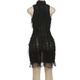 Summer Women's Style Fashion Sexy Hollow See-Through Sleeveless Mini Dress