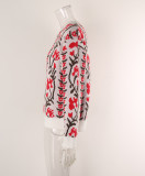 Women Jacquard Branch Round Neck Floral Sweater