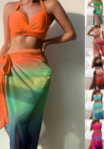 Sexy Two Pieces Bikini Mesh Long Skirt Three-Piece Women's Swimsuit