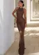 Summer Sexy Halter Neck Low Back Sleeveless Tight Fitting Long Solid Color Knitting Dress For Women