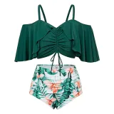 Plus Size Women Sexy Bikini Ruffle Sleeve Swimwear
