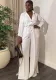 Women's Spring Solid Color Turndown Collar Long Sleeve Button-Down Slim Waist Tie Wide Leg Jumpsuit