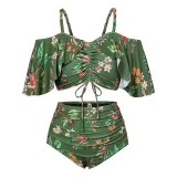 Plus Size Women Sexy Bikini Ruffle Sleeve Swimwear