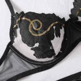 Women sexy See-Through floral embroidery Sexy Lingerie four-piece set