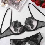 Women sexy See-Through floral embroidery Sexy Lingerie four-piece set