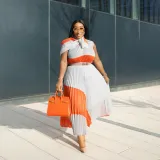 Women's Contrast Color Pleated Fashion Casual Two Piece Skirt Set