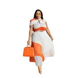 Women's Contrast Color Pleated Fashion Casual Two Piece Skirt Set